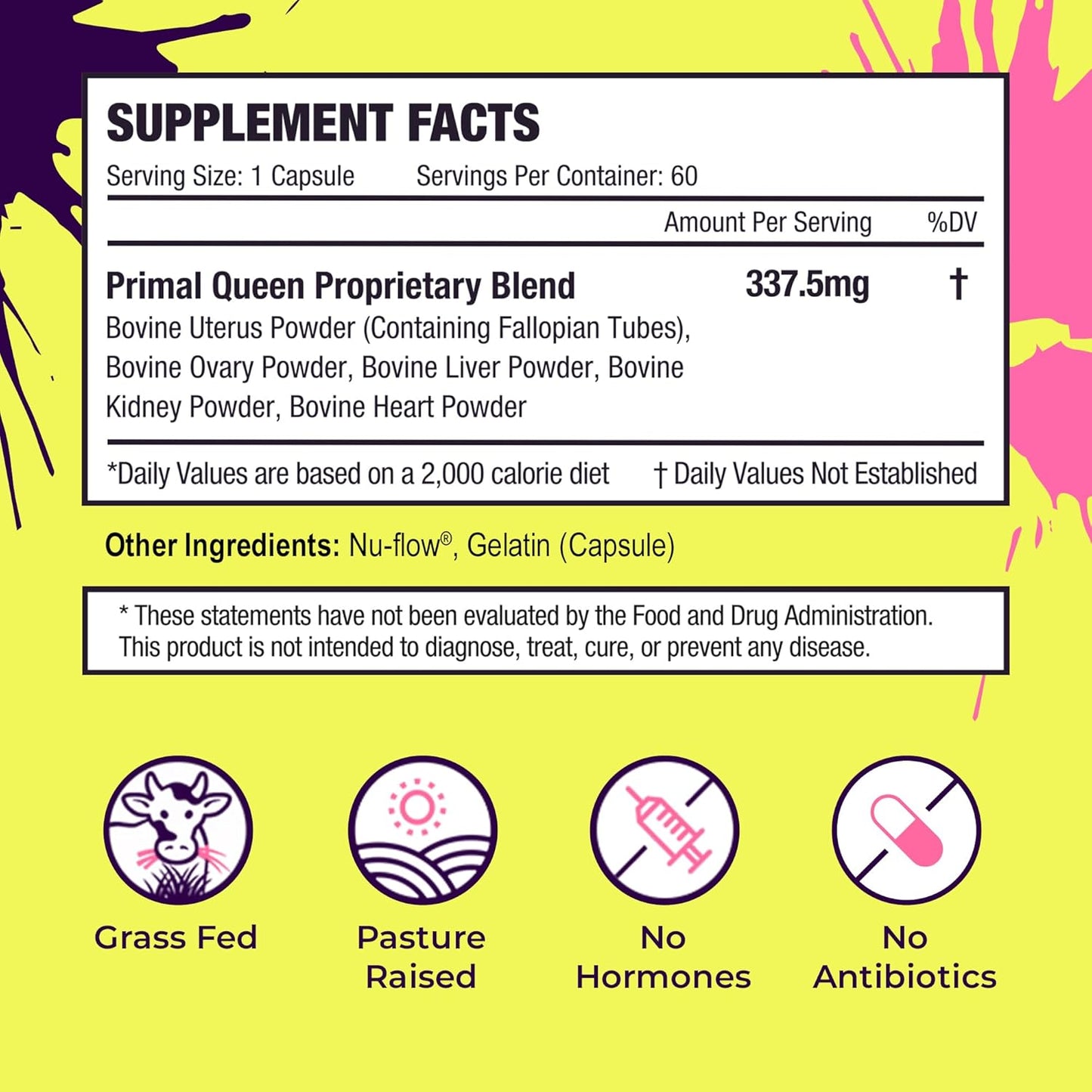 Primal Queen Female-Optimized Beef Organ Superfood Supplement (Beef Liver, Kidney, Heart, &amp; 3 More) - 100% Grass Fed, Pasture Raised - 3rd Party &amp; Clinically Tested