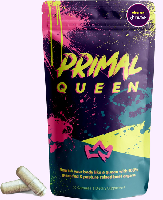 Primal Queen Female-Optimized Beef Organ Superfood Supplement (Beef Liver, Kidney, Heart, &amp; 3 More) - 100% Grass Fed, Pasture Raised - 3rd Party &amp; Clinically Tested