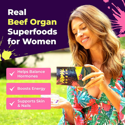 Primal Queen Female-Optimized Beef Organ Superfood Supplement (Beef Liver, Kidney, Heart, &amp; 3 More) - 100% Grass Fed, Pasture Raised - 3rd Party &amp; Clinically Tested